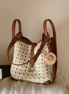 南风Chio2nd 海岛之恋水桶包包女夏季向日葵编织包手提单肩斜挎包