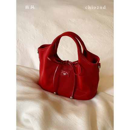 南风Chio2nd 店主自研春夏丝光料托特包包女红色手提包单肩斜挎包