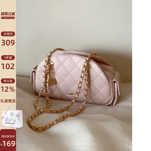 南风Chio2nd 岁月鎏金枕头包包女粉色菱格链条包高级感单肩包