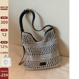 雨林织锦牛皮编织托特包包女夏慵懒风洋气单肩斜挎包 南风Chio2nd