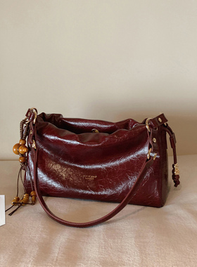 南风Chio2nd 暗夜蔷薇托特包包女油蜡皮褶皱小众不撞款单肩斜挎包