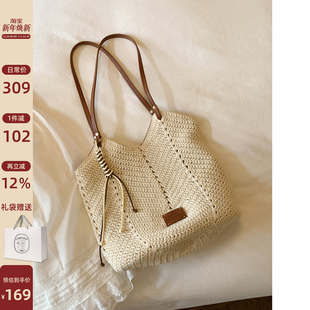 南风Chio2nd 牛皮肩带手工编织包慵懒风钩织托特包包女士单肩大包