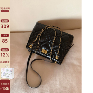 南风Chio2nd 闪耀巴黎托特包包女暗黑小香风菱格包气质款单肩大包