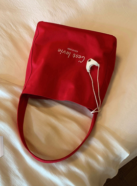 赵露思同款 南风Chio2nd霓虹甜心托特包包女红色帆布包通勤单肩包