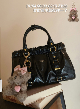 南风Chio2nd 黑皮大小姐托特包复古褶皱手提包包女通勤单肩斜挎包