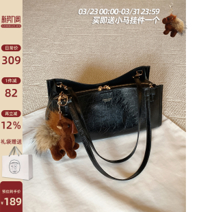 南风Chio2nd 黑色质感通勤单肩包手提斜挎包 暖手可可托特包包女款