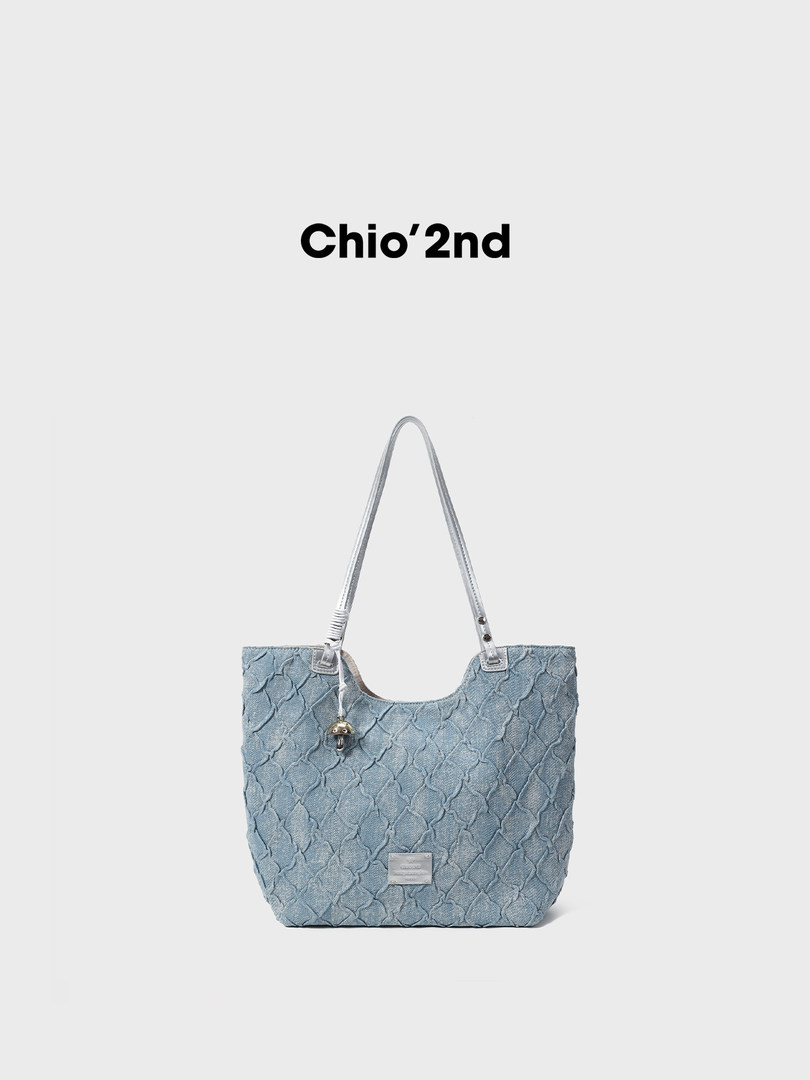 Light blue denim tote bag with long shoulder straps