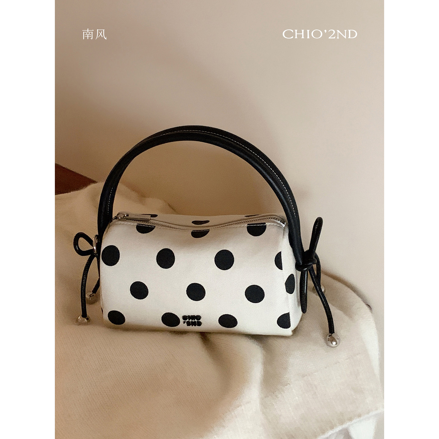 南风Chio2nd 午后庄园手提包包女复古波点精致外出小拎包单肩斜挎