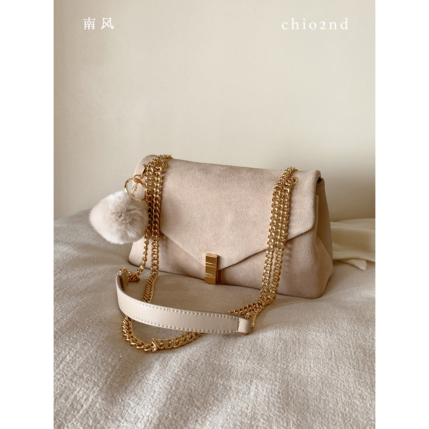 南风Chio2nd 磨砂牛皮栗木奶霜小方包冬季质感通勤链条单肩斜挎包
