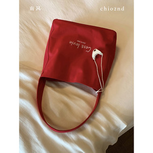 赵露思同款 南风Chio2nd霓虹甜心托特包包女红色帆布包通勤单肩包