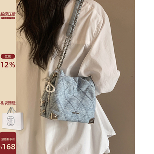蓝调芭蕾水桶包包女春夏牛仔蓝精致链条单肩斜挎小包 南风Chio2nd