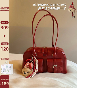 南风Chio2nd 桑巴酒廊枕头包包女红色复古波士顿手提包通勤单肩包