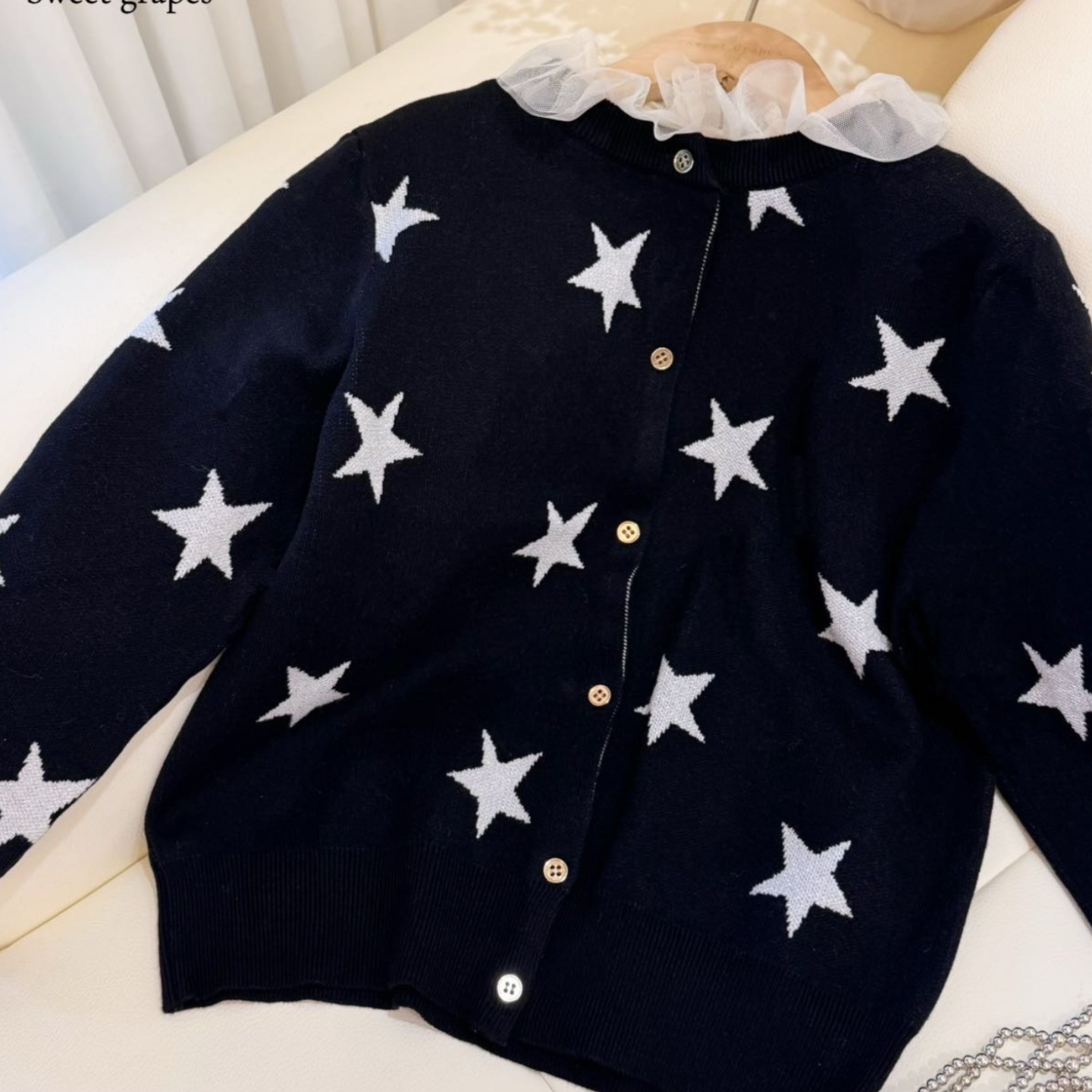 女童针织开衫毛衣打底两件套春儿童洋气星星绵羊绒毛衣德绒打底衫
