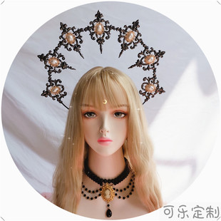 Lolita洛丽塔圣母光环头饰发饰教皇华丽黑色头冠暗黑哥拍照走秀