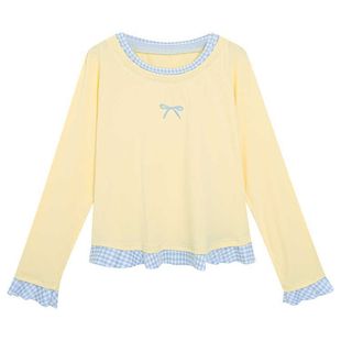 德绒保暖冬季 女装 新款 长袖 T恤刺绣拼接别致打底衫 300斤大码