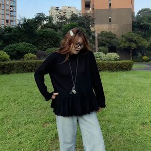 女秋冬设计感内搭打底衫 德绒保暖上衣木耳边长袖 胖MM 300斤大码