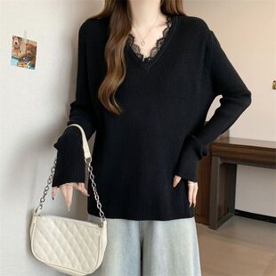 90-300斤大码女设计感蕾丝拼接韩版休闲春秋打底长袖T恤宽松上衣