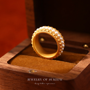 SUKEEW 「珠光年华」轻奢宫廷珠珠花边戒指高级感复古指环女 酥可