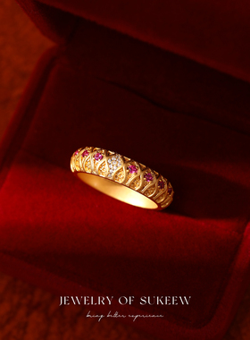 SUKEEW/酥可 「藏红」新中式花丝红宝戒指轻奢高级镶嵌气质款指环