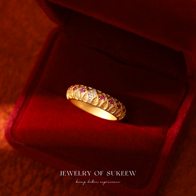 SUKEEW/酥可 「藏红」新中式花丝红宝戒指轻奢高级镶嵌气质款指环