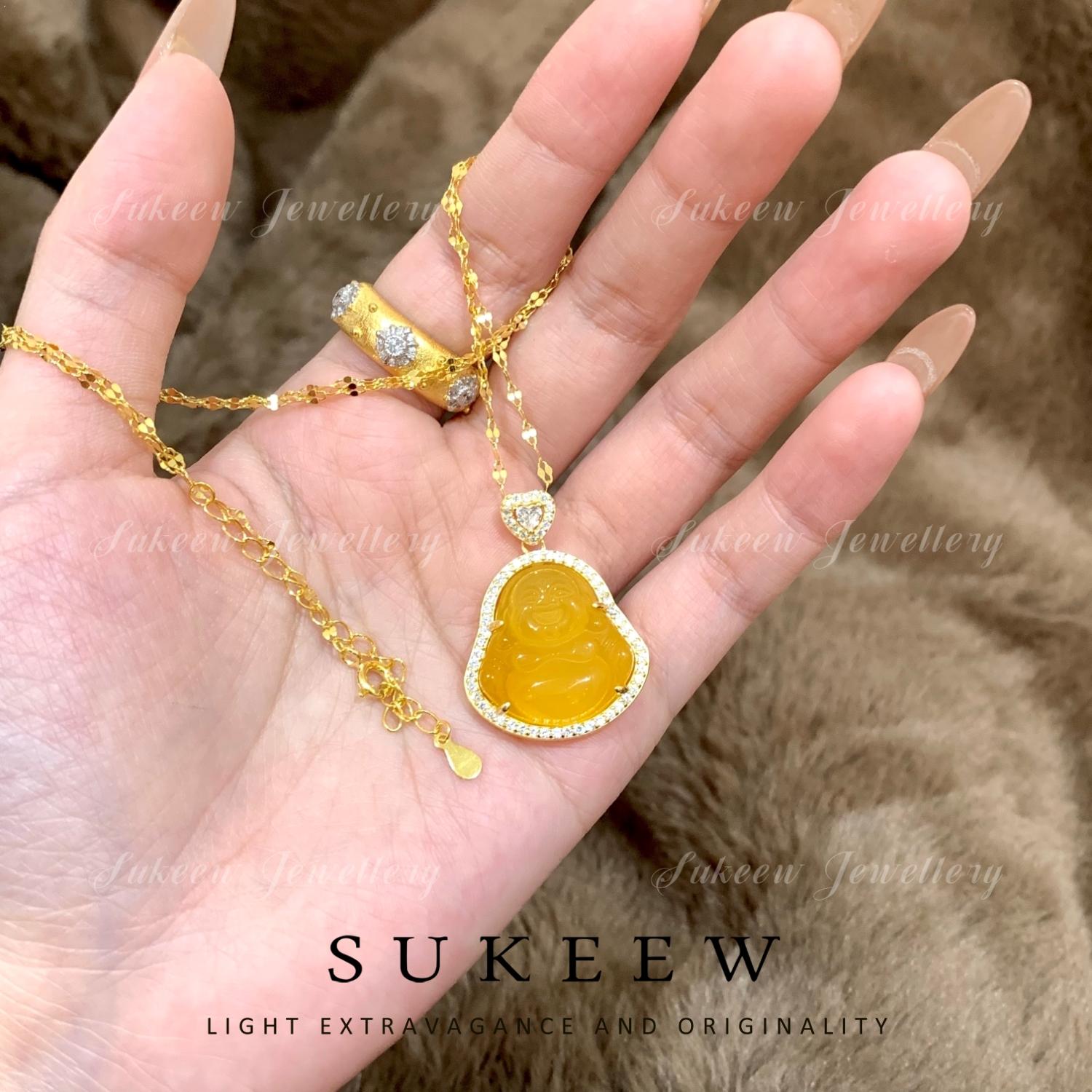 SUKEEW/酥可  橘子冻s925银天然黄玛瑙爱心锆石佛公吊坠项链女