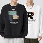 重磅长袖 印花 休闲体恤衫 男运动上衣服春秋季 潮流宽松百搭青年大码