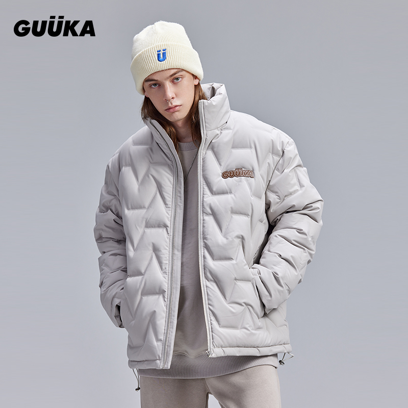 GUUKA潮牌灰色羽绒服男冬季2022新款 情侣美式高街加厚外套宽松