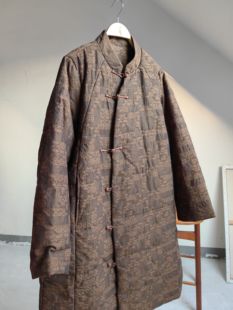 言午葵新中式国风高品质提花丝麻新雪丽加厚中长棉衣外套棉服