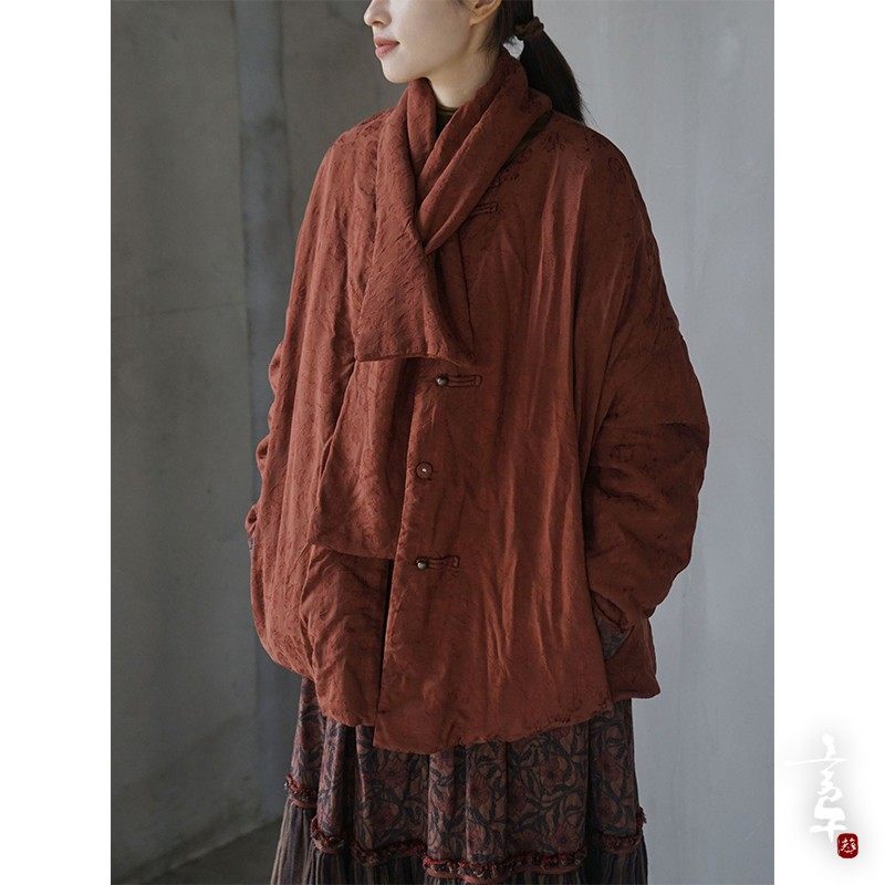 言午葵原创龙年提花国潮对襟夹棉外套 老钱新中式中长围巾棉衣,女装/女士精品,棉衣/棉服,淘宝优惠券,粉丝福利购,淘宝优惠卷