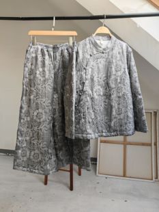 言午葵新中式全开扣斜襟中国风满刺绣棉袄茶服外套