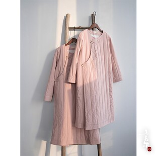 言午葵原创东方美学纸感斜襟加厚旗袍 清冷压条夹棉连身裙 轻中式