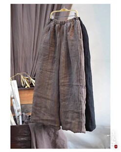 言午葵冬季夹棉保暖亚麻不规则肌理皱直筒宽松基本款棉裤打坐裤