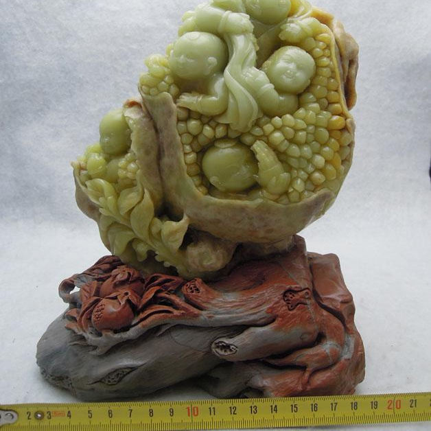 芙蓉蓝星石老挝石印石鸡血巴林原石精品青田封门石雕摆件多子多福