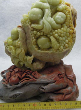 芙蓉蓝星石老挝石印石鸡血巴林原石精品青田封门石雕摆件多子多福