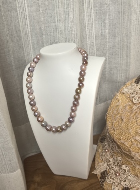 复古即时尚原创手做天然淡水珍珠粉紫炫彩珍珠项链双卡扣优雅文艺