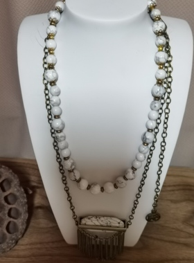 复古即时尚原创设计白松石项链耳饰三件套小众质感好复古风