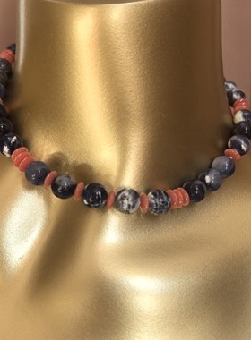 复古即时尚原创手作天然石蓝纹石项链简约精致通勤适配