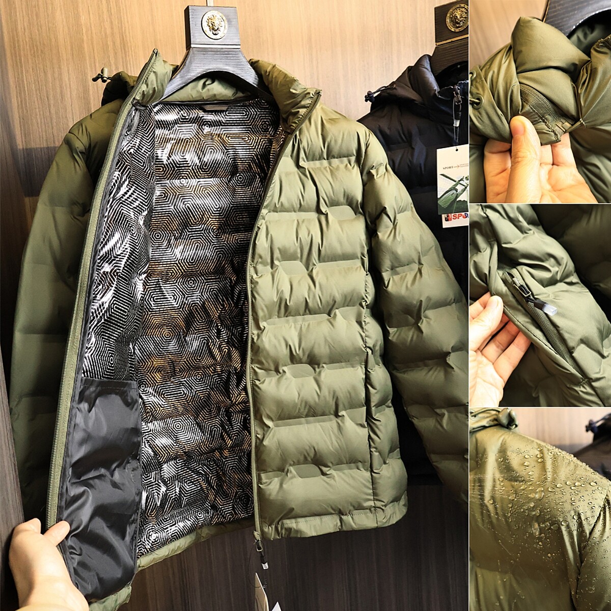 「隐形暖炉」秋冬男士无缝压胶绗棉保暖发热保暖连帽休闲棉衣外套