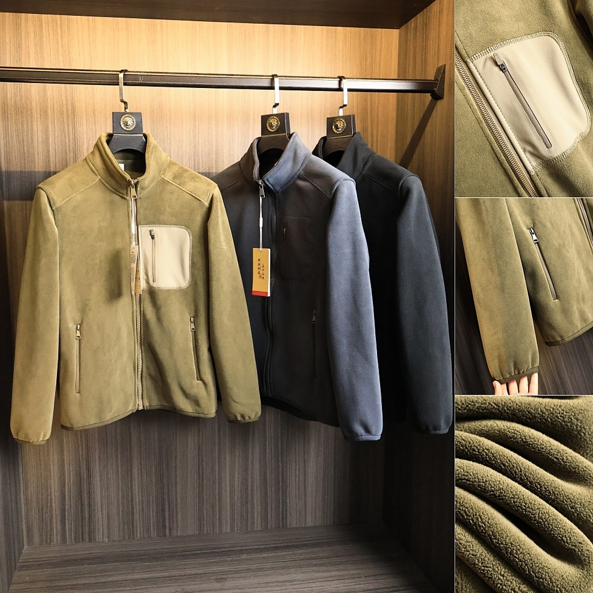 山系轻户外！细密奥粒绒！秋冬贴袋百搭纯色抓绒衣时尚立领夹克男,男装,夹克,淘宝优惠券,粉丝福利购,淘宝优惠卷