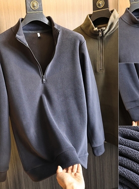 ODM公司订单~双面奥粒绒！秋冬纯色百搭加绒加厚宽松半拉链卫衣男