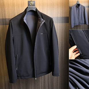 硬朗帅气！H家~丝滑牛奶丝！春秋男士商务通勤两面穿百搭立领夹克