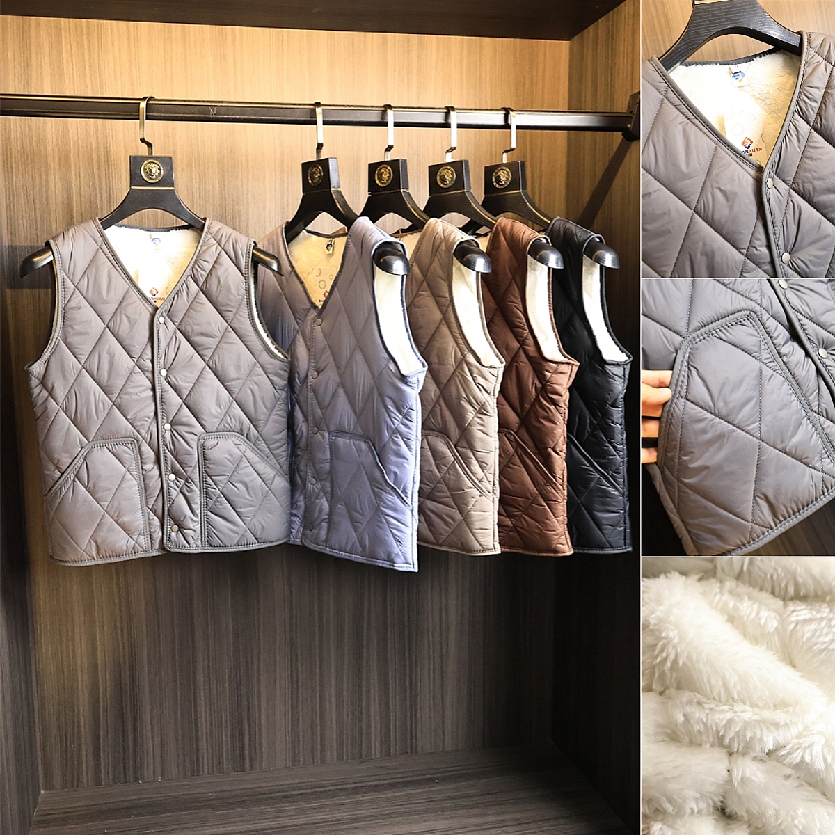 轻量化加绒绗缝夹棉马甲背心潮