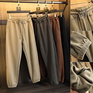 卫裤 口碑线 纯色保暖磨绒内里束脚休闲裤 秋冬男士 高克重针织棉