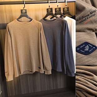 秋季 男士 纯色时尚 HK订单 T恤衫 竹节棉 百搭圆领长袖 亲肤透气