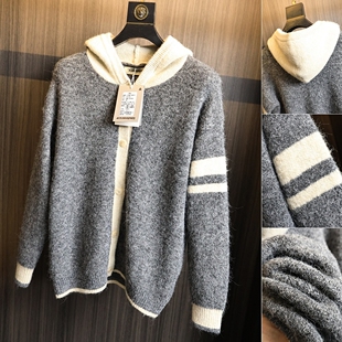 痞帅老钱风！绵羊毛混纺！秋冬男士重磅加厚保暖时尚连帽针织开衫