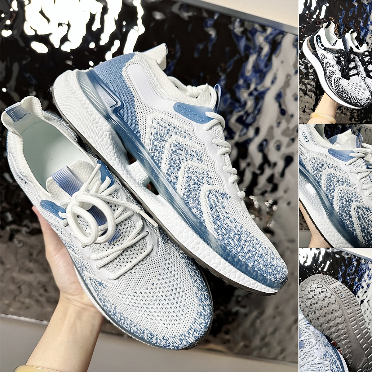 飞一般的舒适!出口整单!减震大底夏季透气飞织网面运动休闲鞋男