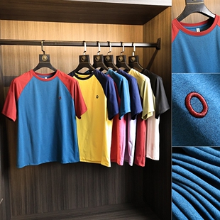 字母刺绣速干吸湿透气圆领T恤衫 多巴胺撞色拼接 男士 夏季 潮 日单