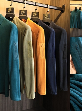 飞禽户外【压胶贴袋+摇粒绒】秋冬男士纯色运动保暖立领长袖卫衣