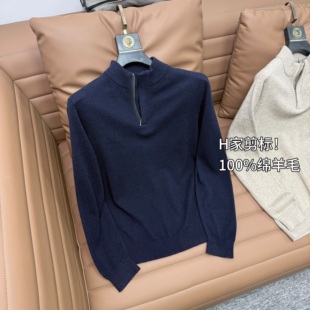 100%绵羊毛！撤柜牛货！秋冬男士软糯不扎人半高拉链领针织衫毛衣