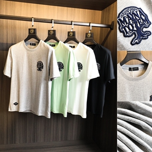 贴布刺绣~美式复古!夏季男士口碑款简约亲肤通勤磨毛圆领短袖T恤